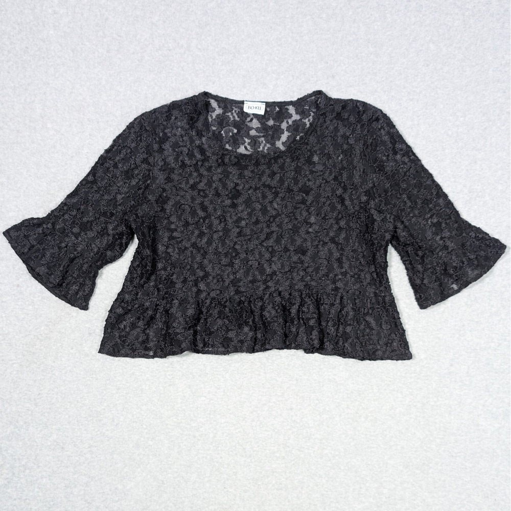 Womens Sheer Lace Bloues Womens Medium Black Ruffle Whimsigoth